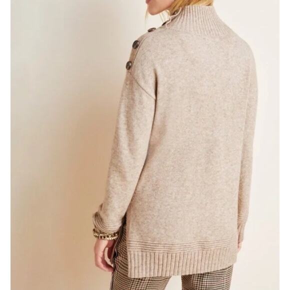 by Anthropologie Sweater Women's 3X Mocha Brown Button Accent Mock Neck Cozycore - Picture 5 of 14